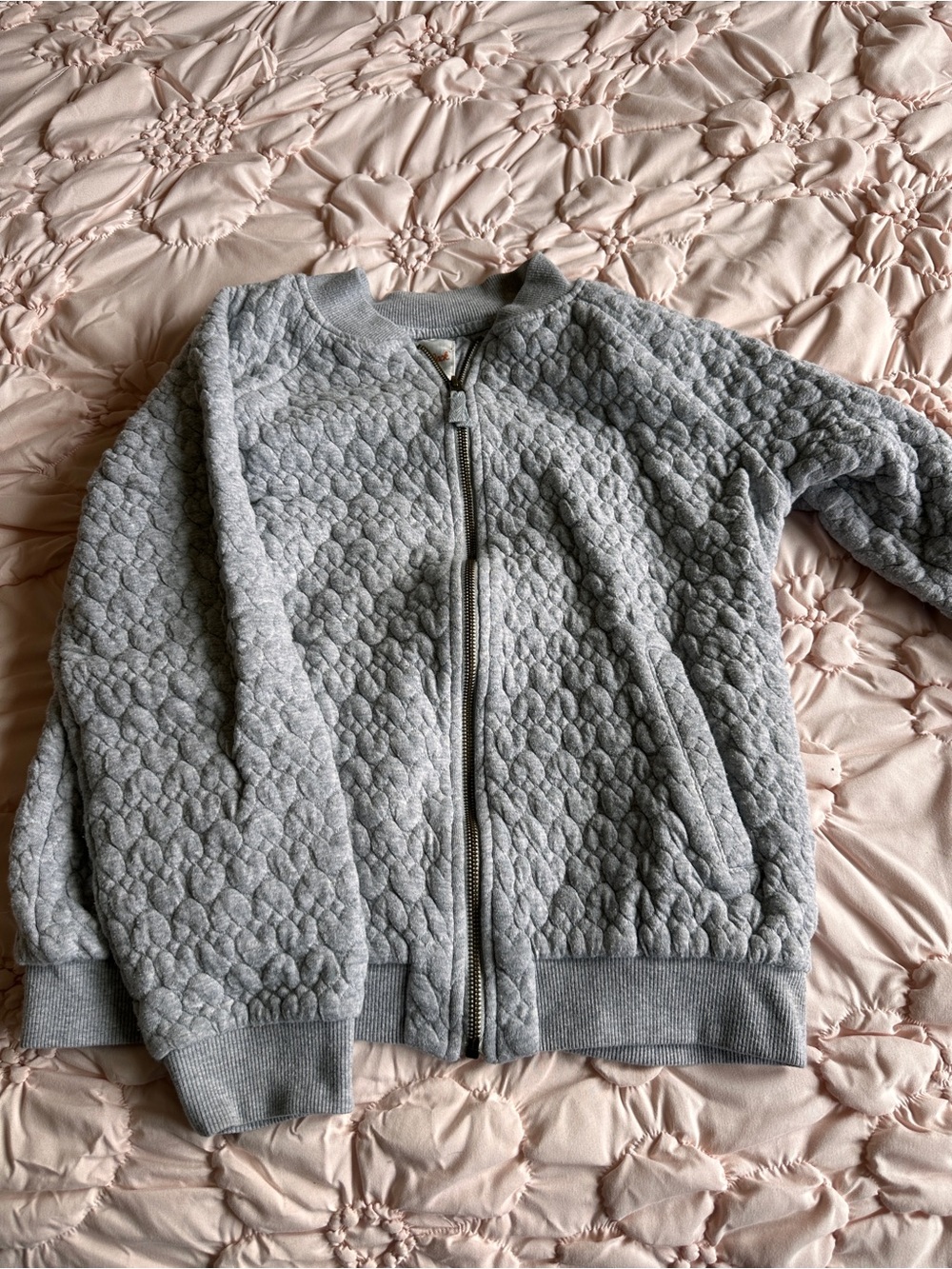Cat & Jack Quilted Zip Bomber Jacket - Light Gray
